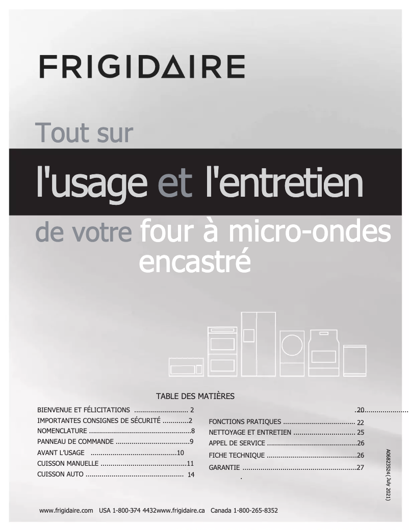 Page 1 de la notice Manuel utilisateur Frigidaire GMBD3068AD