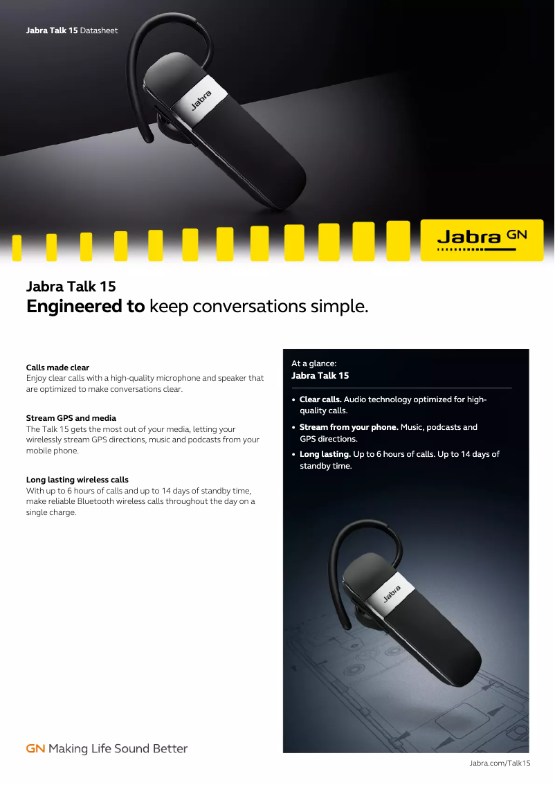 Page 1 de la notice Fiche technique Jabra Talk 15