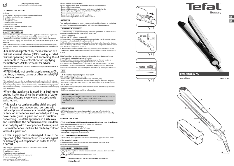 Page n°1 - Manuel utilisateur Tefal Respectissim 7/7 HS7420