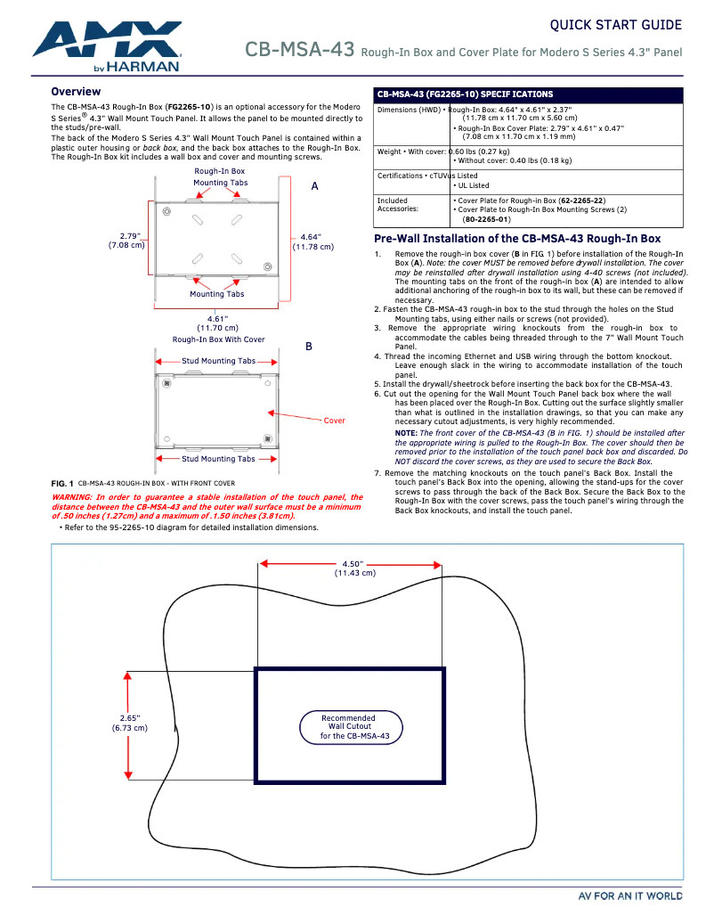 Page 1 de la notice Manuel utilisateur AMX CB-MSA-43