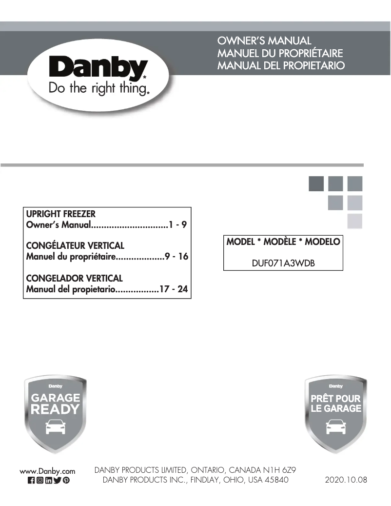 Page 1 de la notice Manuel utilisateur Danby DUF071A3WDB