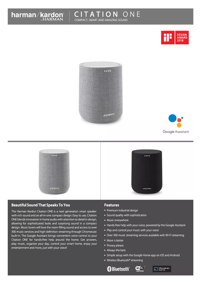 Page 1 de la notice Fiche technique Harman Kardon Citation One