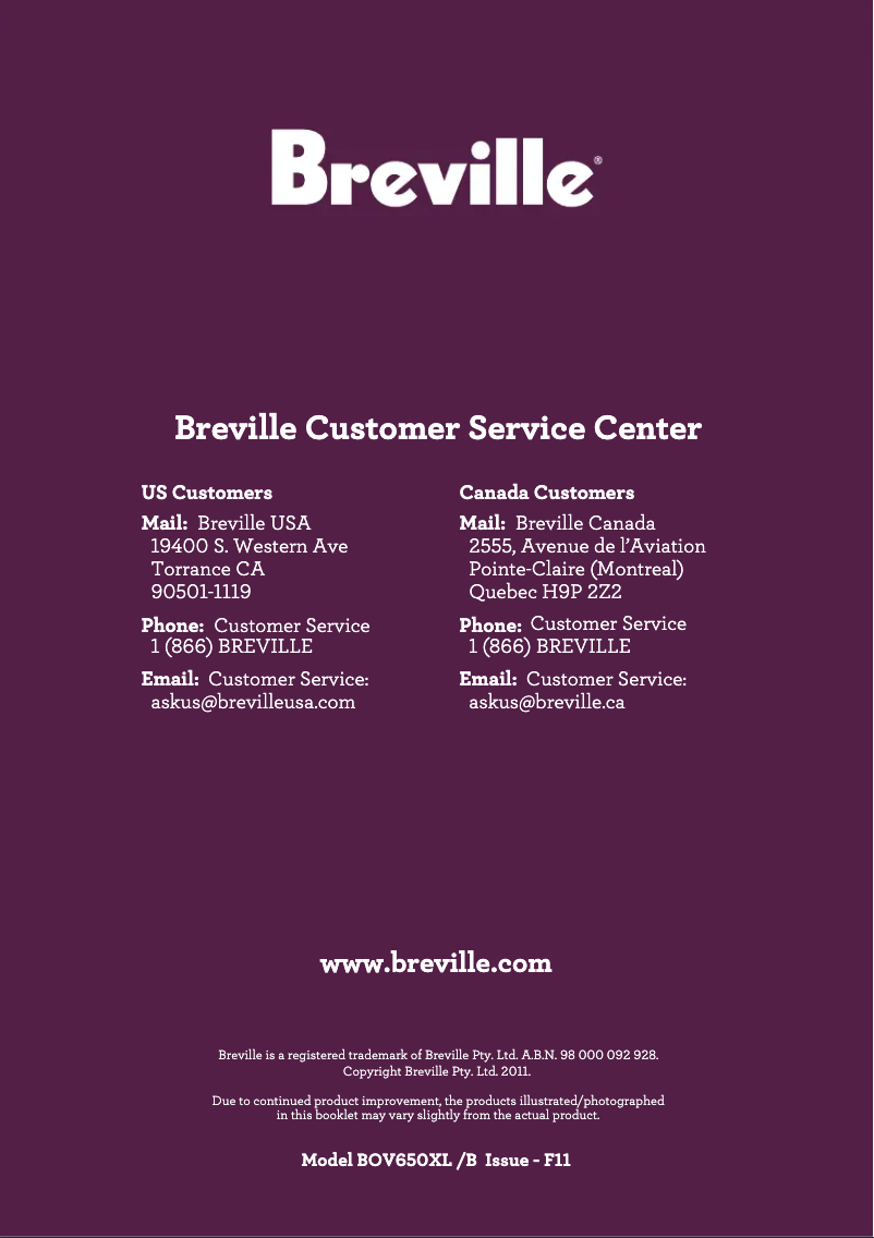 Page n°1 - Manuel utilisateur Breville the Compact Smart Oven BOV650