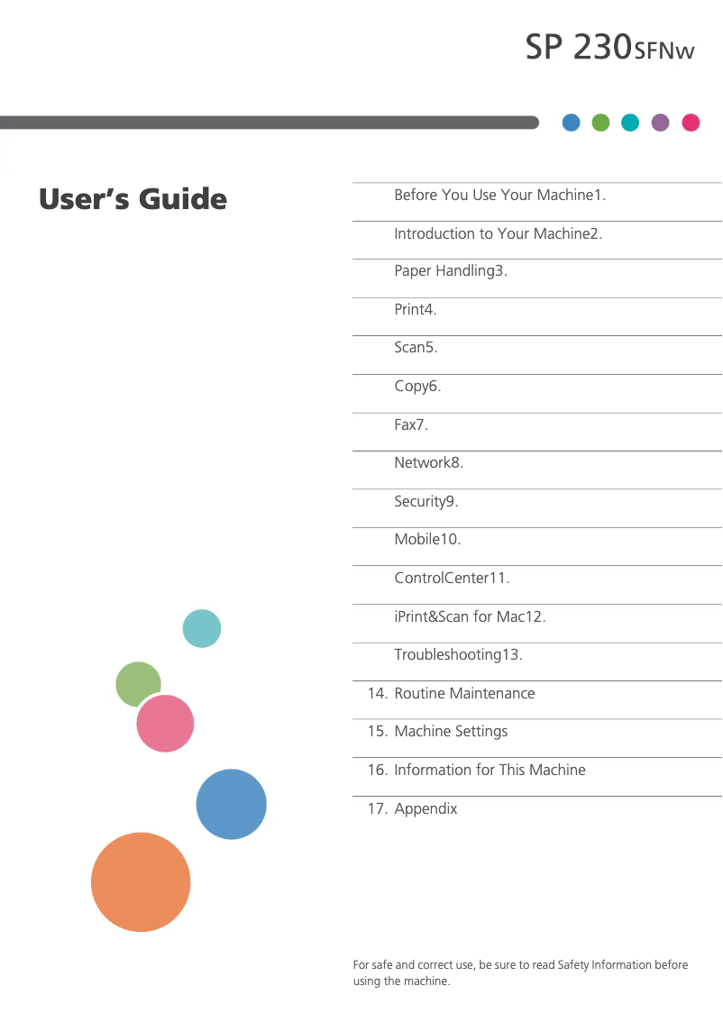Image de la première page du manuel de l'appareil SP 230SFNw