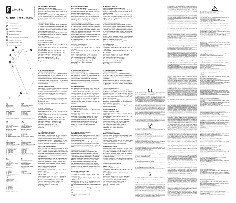 Page n°1 - Manuel utilisateur Cellular Line Shade Ultra+ 20000