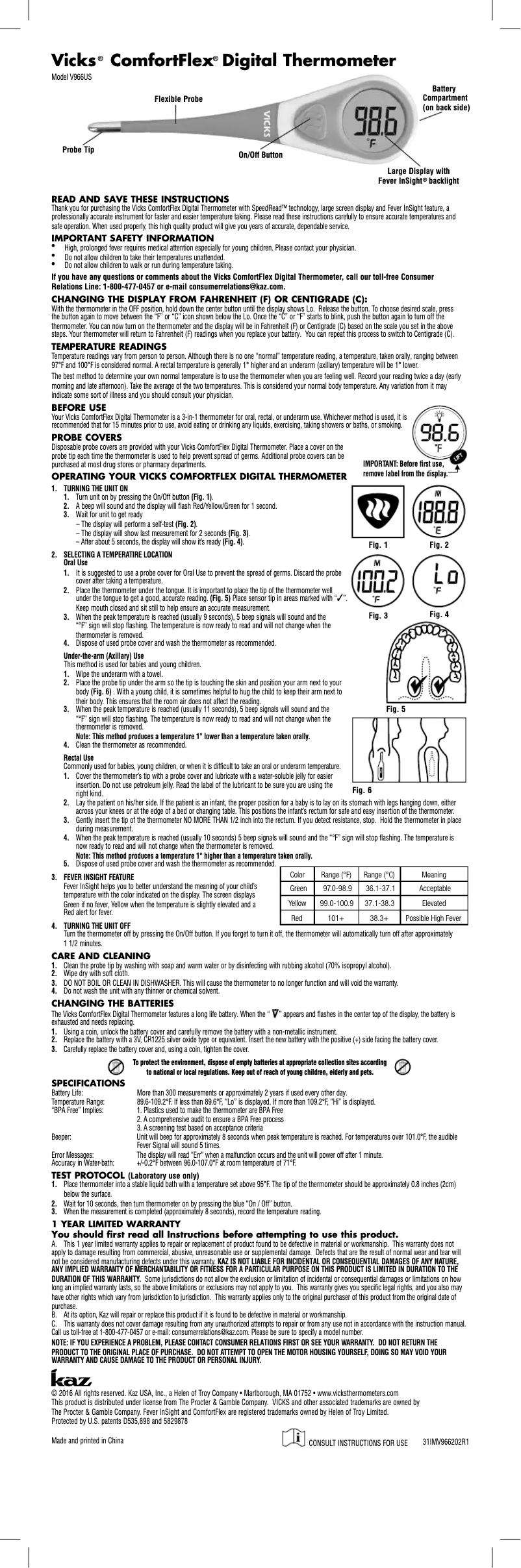 Page 1 de la notice Manuel utilisateur Vicks ComfortFlex V966F