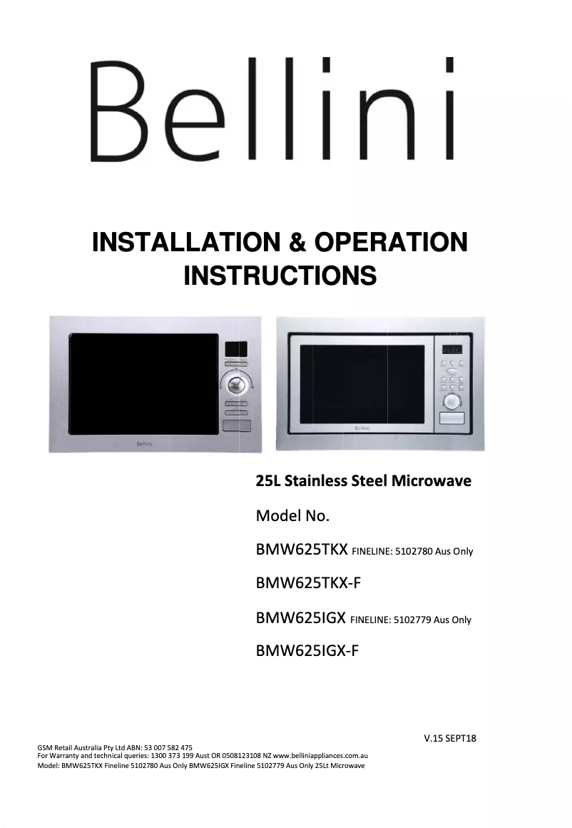 Página 1 del manual Manual de usuario Bellini BMW625IGX-F