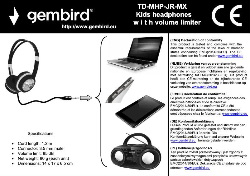 Page n°1 - Manuel utilisateur Gembird MHP-JR-BK