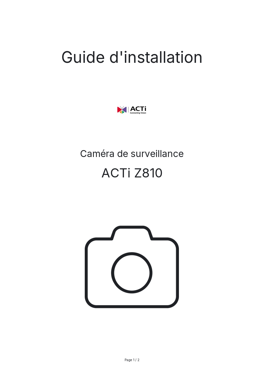 Page n°1 - Guide d'installation ACTi Z810