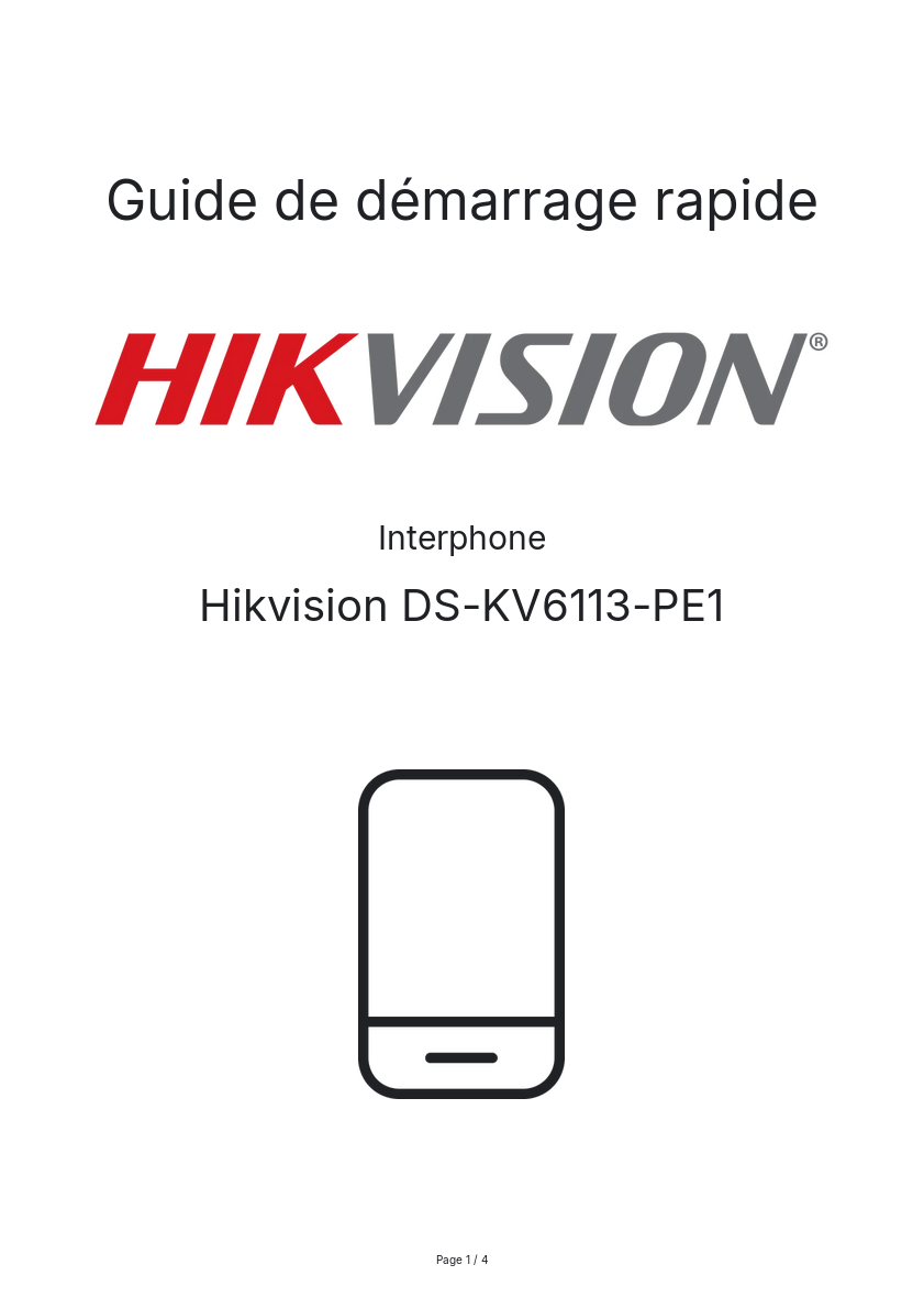 Image de la première page du manuel de l'appareil DS-KV6113-PE1