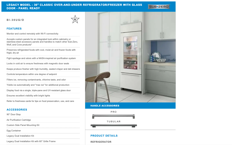 Page 1 de la notice Manuel utilisateur Sub-Zero BI-30UG/O