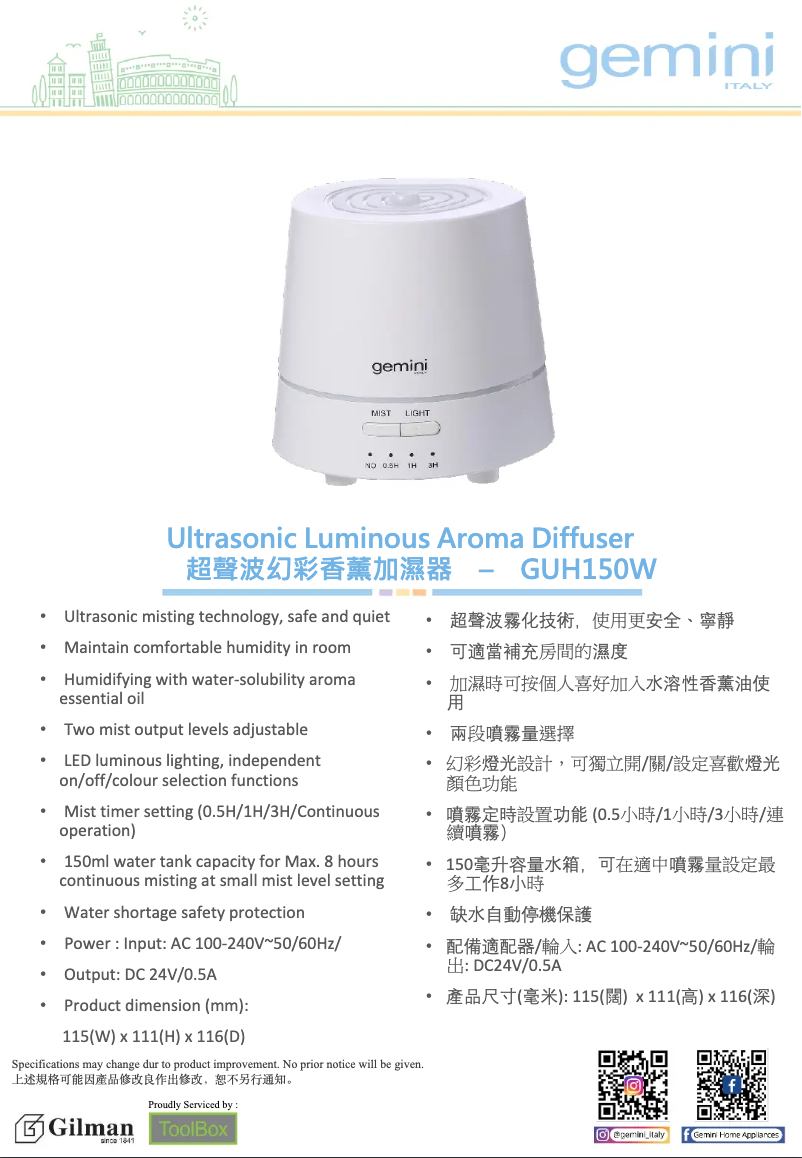 Image de la première page du manuel de l'appareil GUH150W