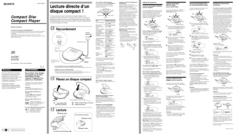 Page n°1 - Manuel utilisateur Sony Discman D-E707