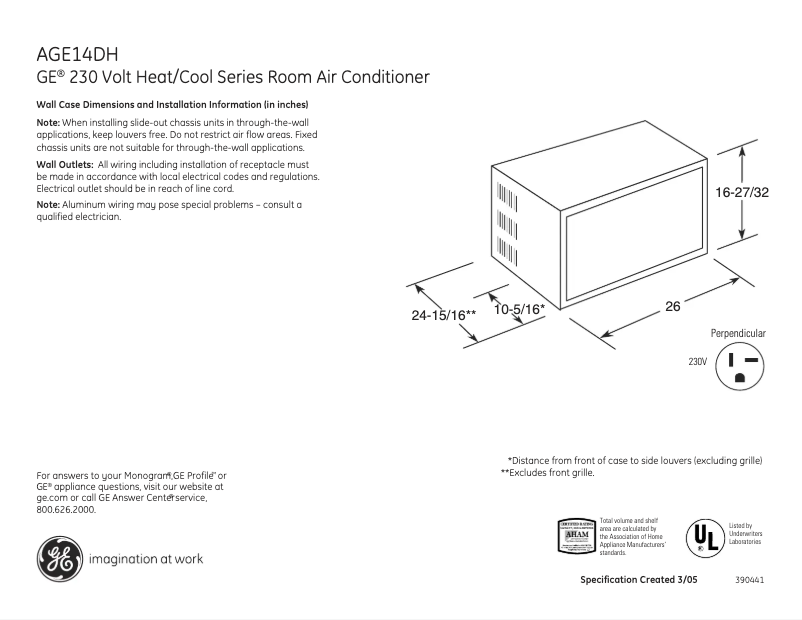 Page 1 de la notice Fiche technique GE A14DH