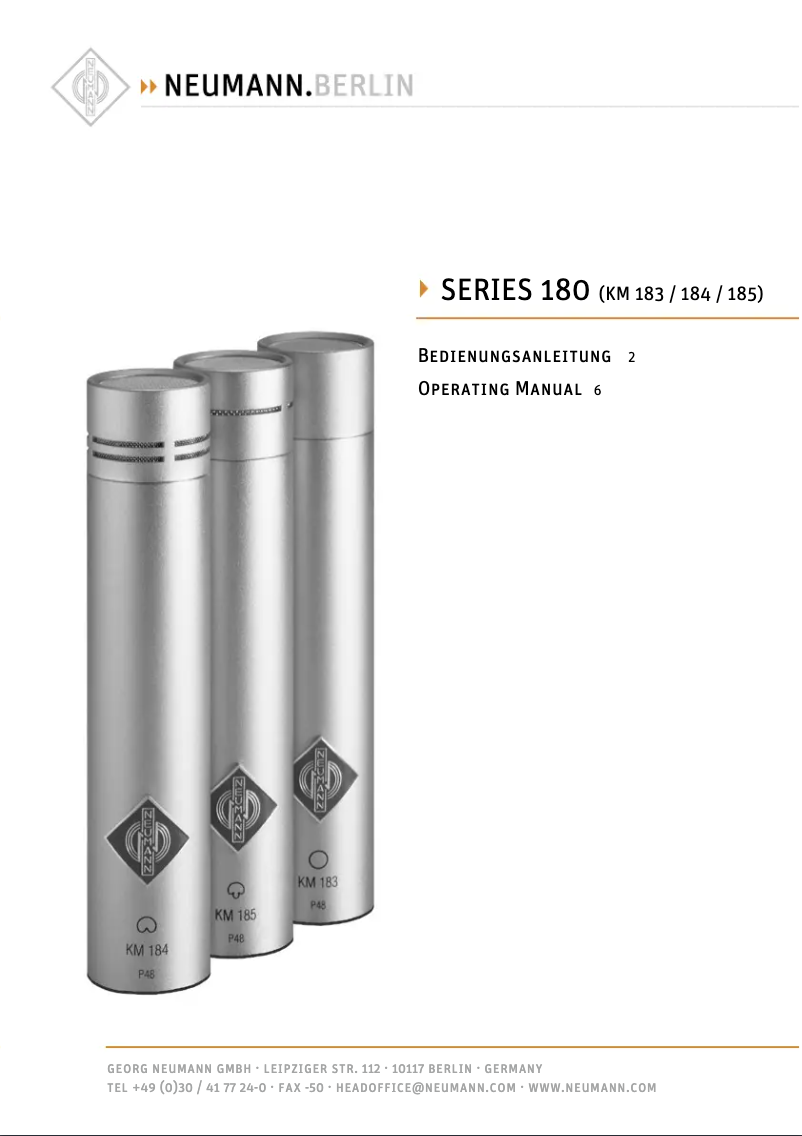 Page n°1 - Manuel utilisateur Neumann KM 184