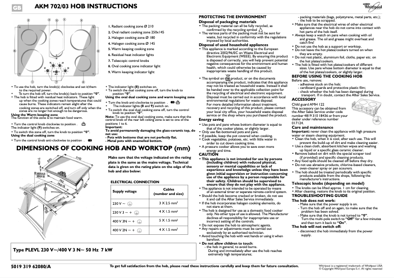 Page n°1 - Manuel utilisateur Whirlpool AKM 702