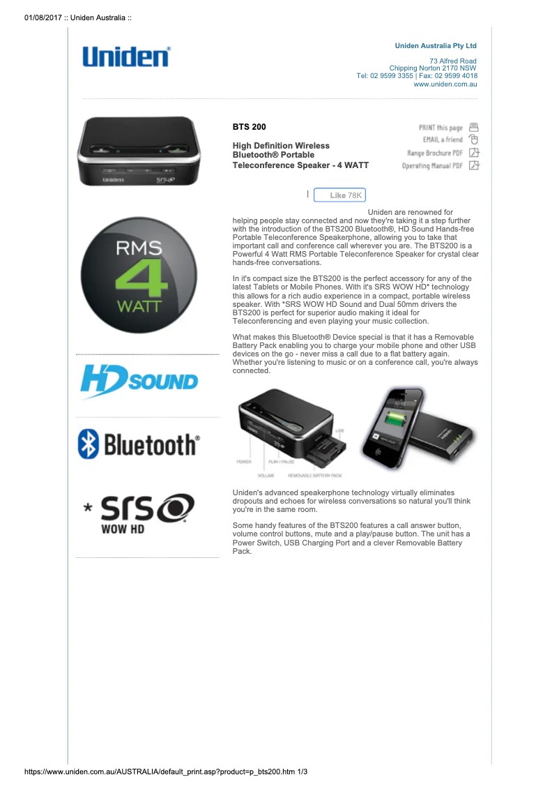 Page n°1 - Manuel utilisateur Uniden BTS 200