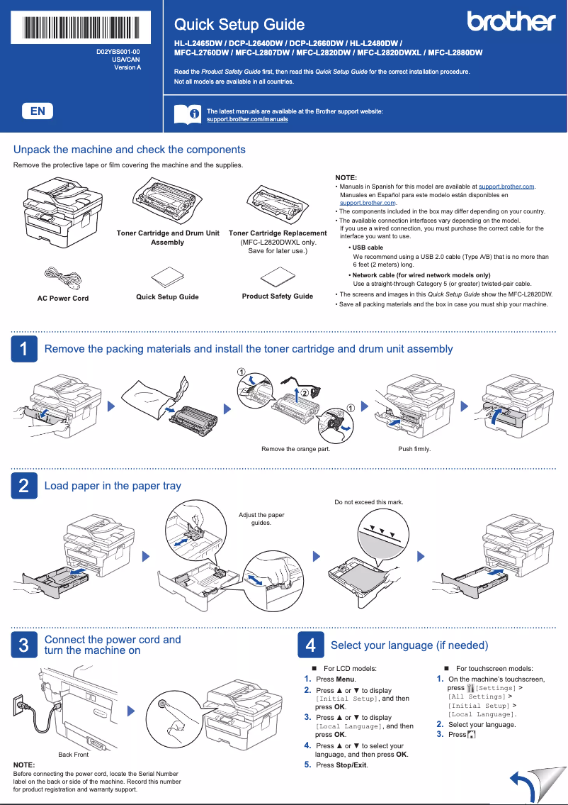 Page 1 de la notice Manuel utilisateur Brother MFC-L2807DW