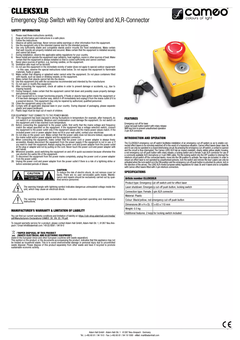 Page 1 de la notice Manuel utilisateur Cameo EKS XLR