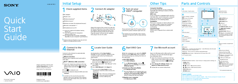 Image de la première page du manuel de l'appareil Vaio SVL24127CXB