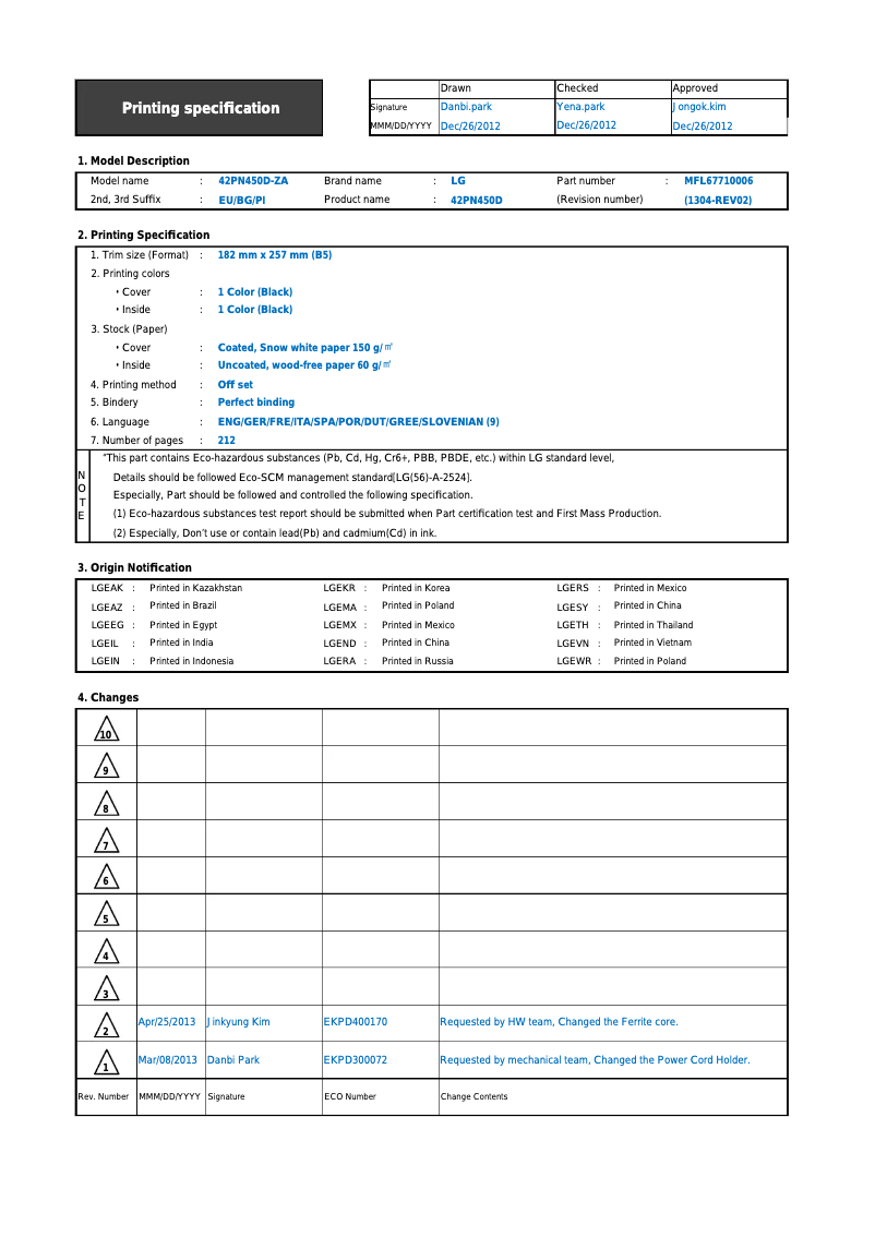 Page 1 de la notice Manuel utilisateur LG 50PN450B