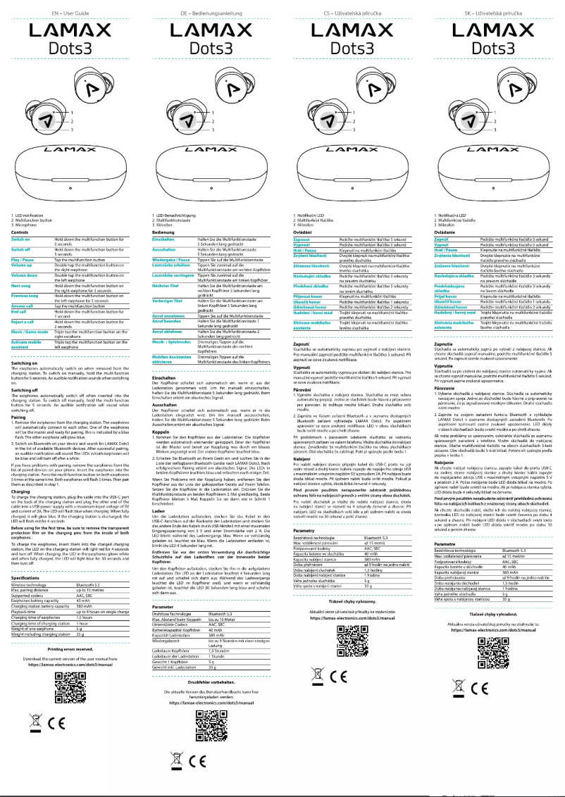 Page n°1 - Manuel utilisateur Lamax Dots3