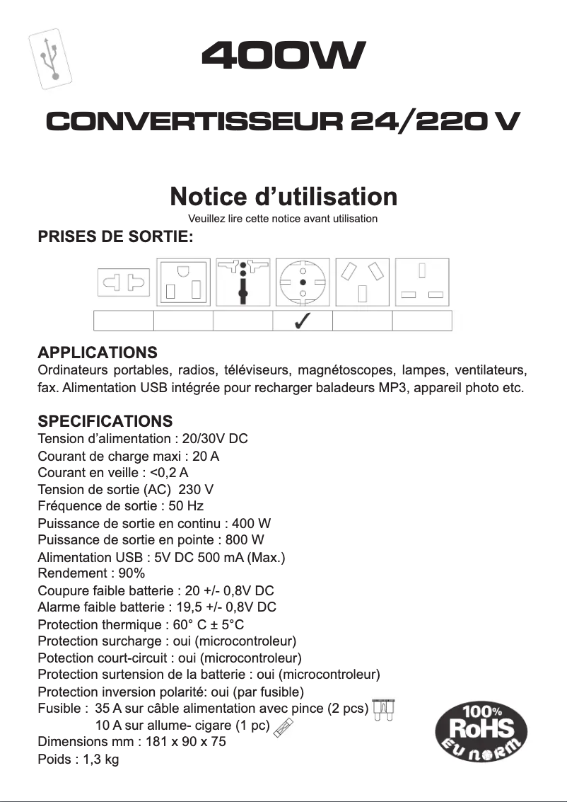 Page 1 de la notice Manuel utilisateur President ACMA516