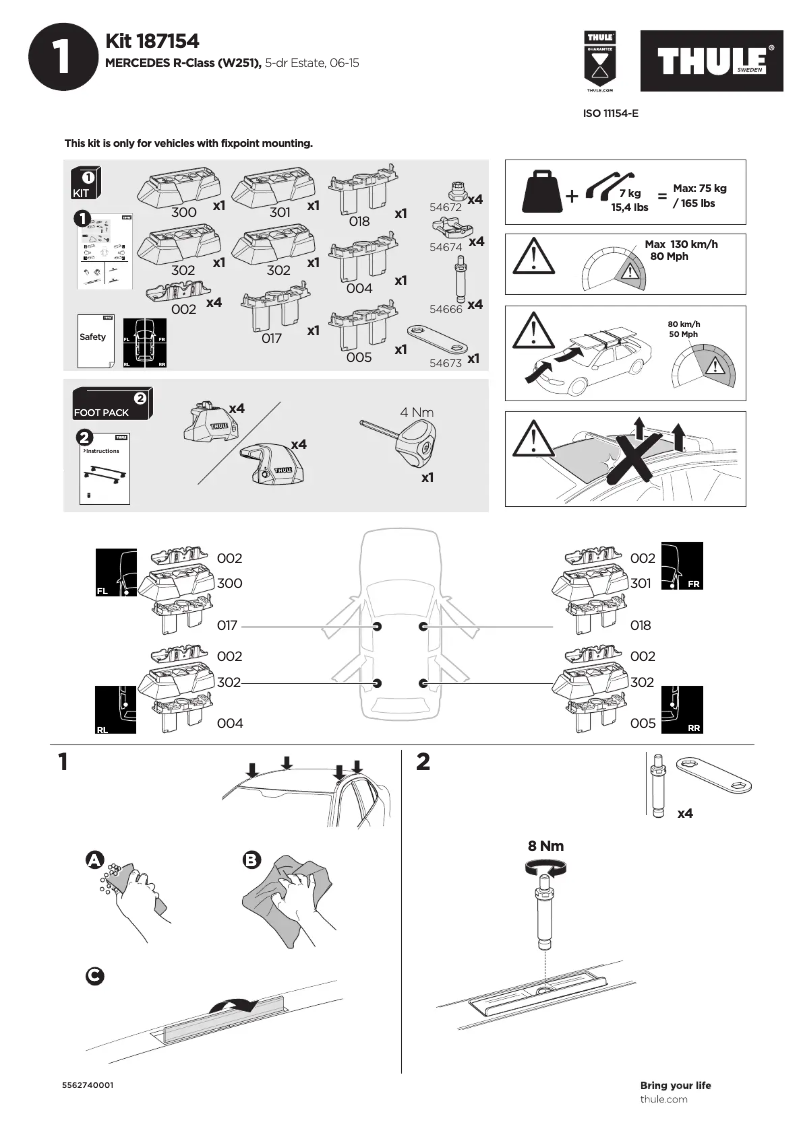 Page 1 de la notice Manuel utilisateur Thule Kit 187154