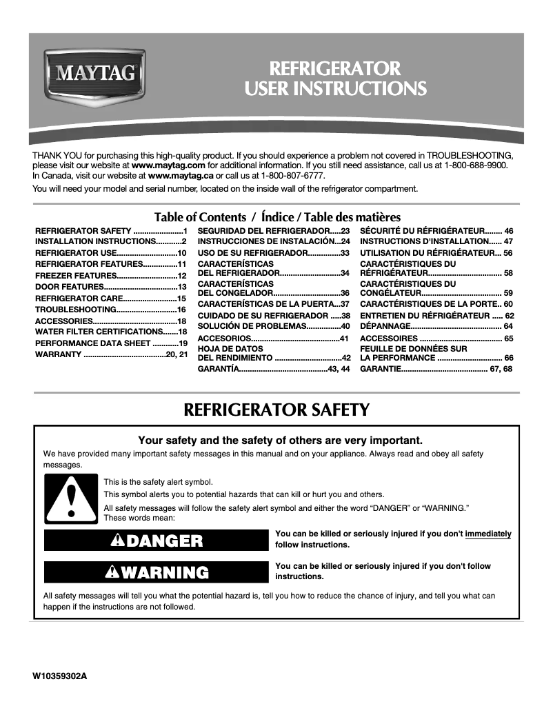 Page n°1 - Manuel utilisateur Maytag M9BXXGMYB