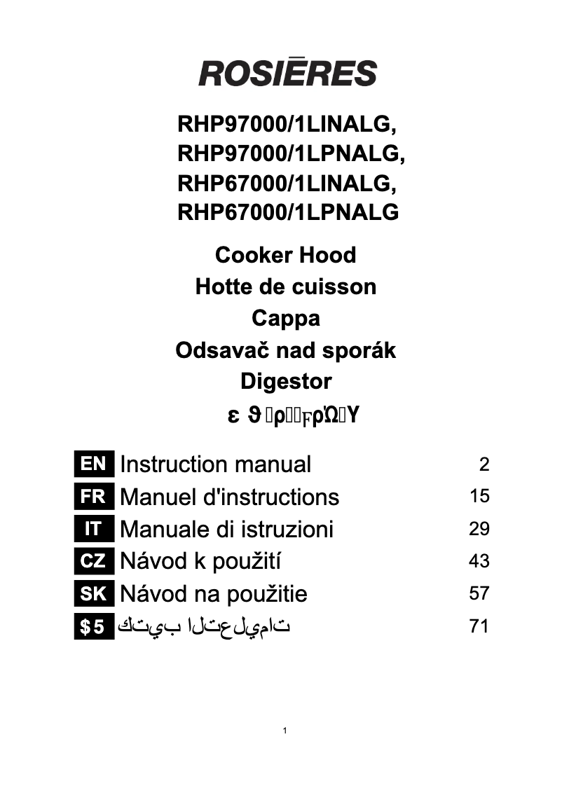 Página 1 del manual Manual de usuario Rosieres RHP67000/1LP