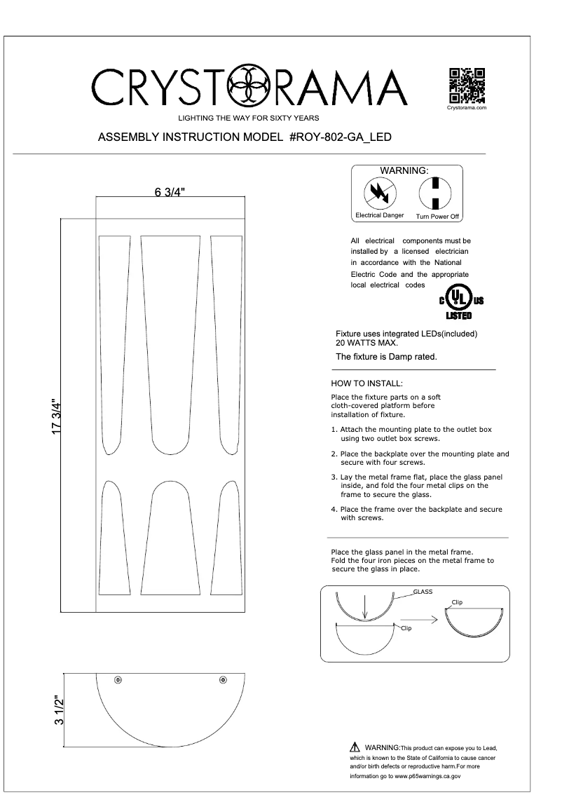 Page n°1 - Manuel utilisateur Crystorama Royston ROY-802-GA_LED