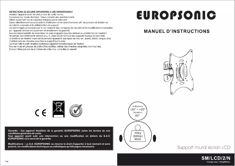 Page n°1 - Manuel utilisateur Europsonic SM/LCD/2/N