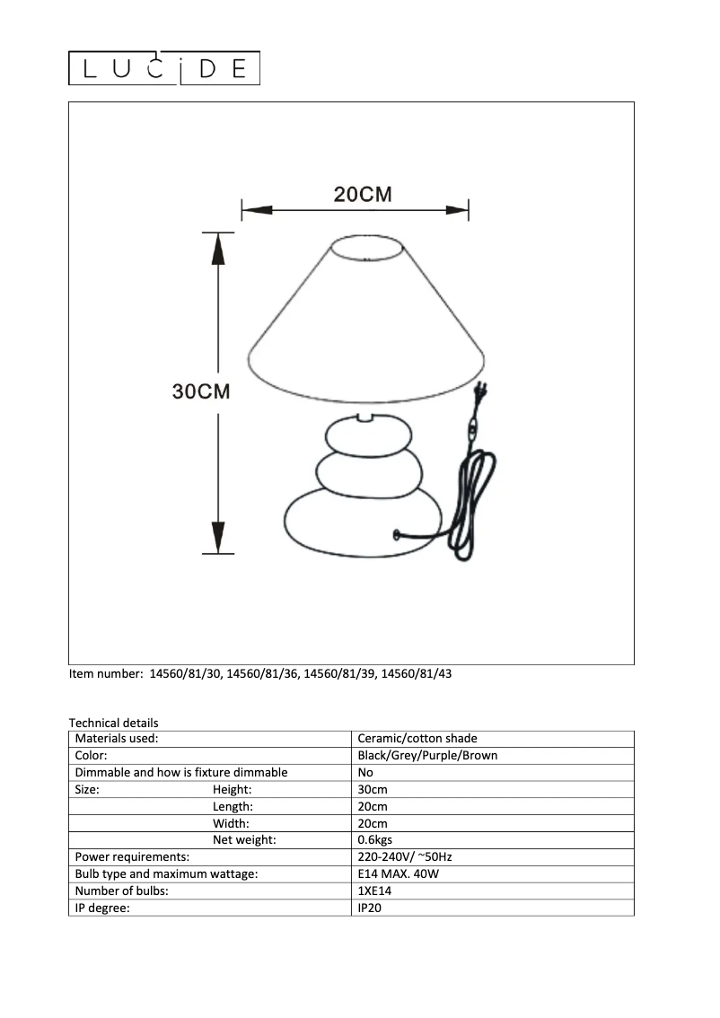 Page n°1 - Manuel utilisateur Lucide Karla 14560/81/30