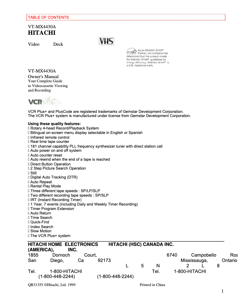 Image de la première page du manuel de l'appareil VT-MX4430A