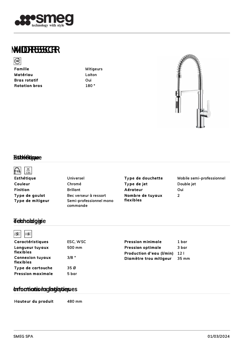 Page n°1 - Fiche technique Smeg MIDR55CR