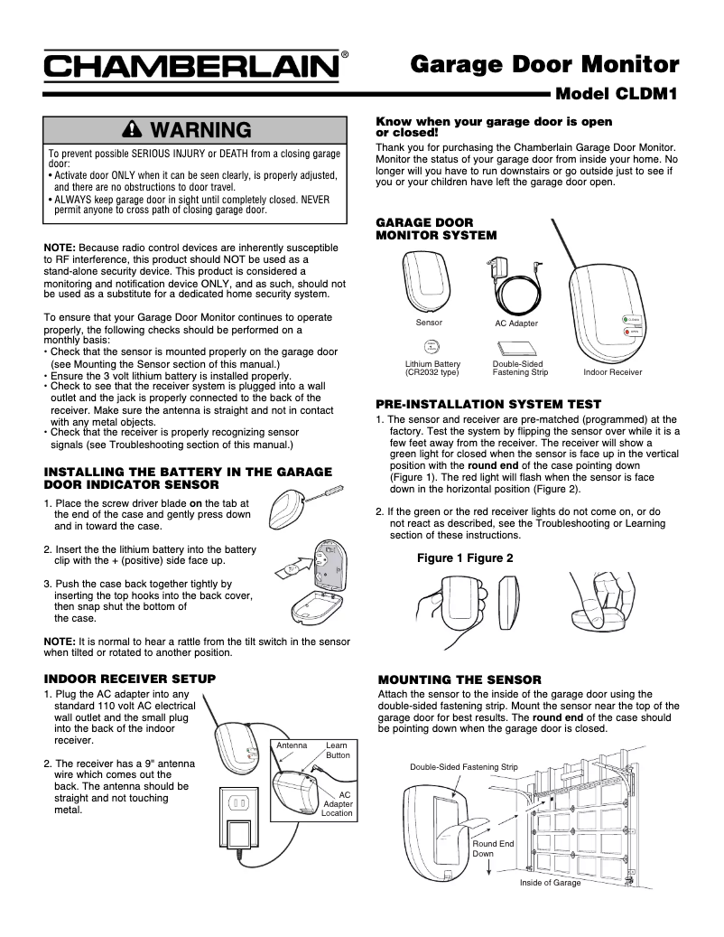 Page 1 de la notice Manuel utilisateur Chamberlain CLDM1