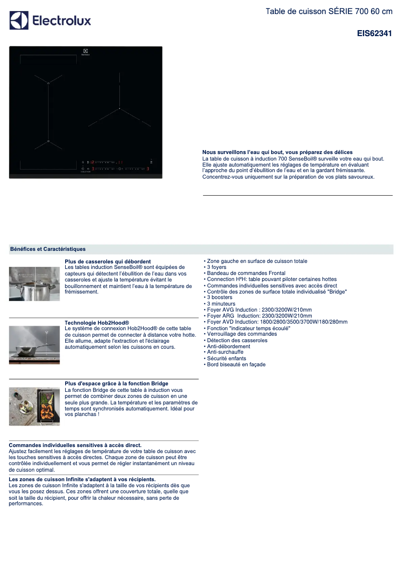 Page 1 de la notice Fiche technique Electrolux EIS62341
