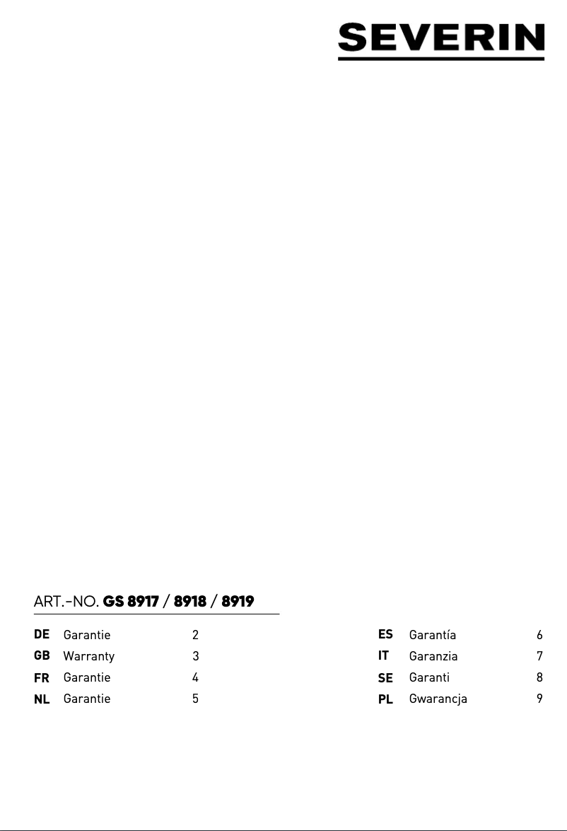 Page n°1 - Informations de garantie Severin RKG 8918