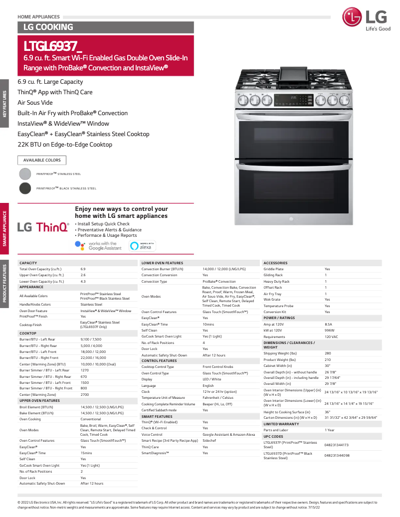 Página 1 del manual Ficha técnica LG LTGL6937F