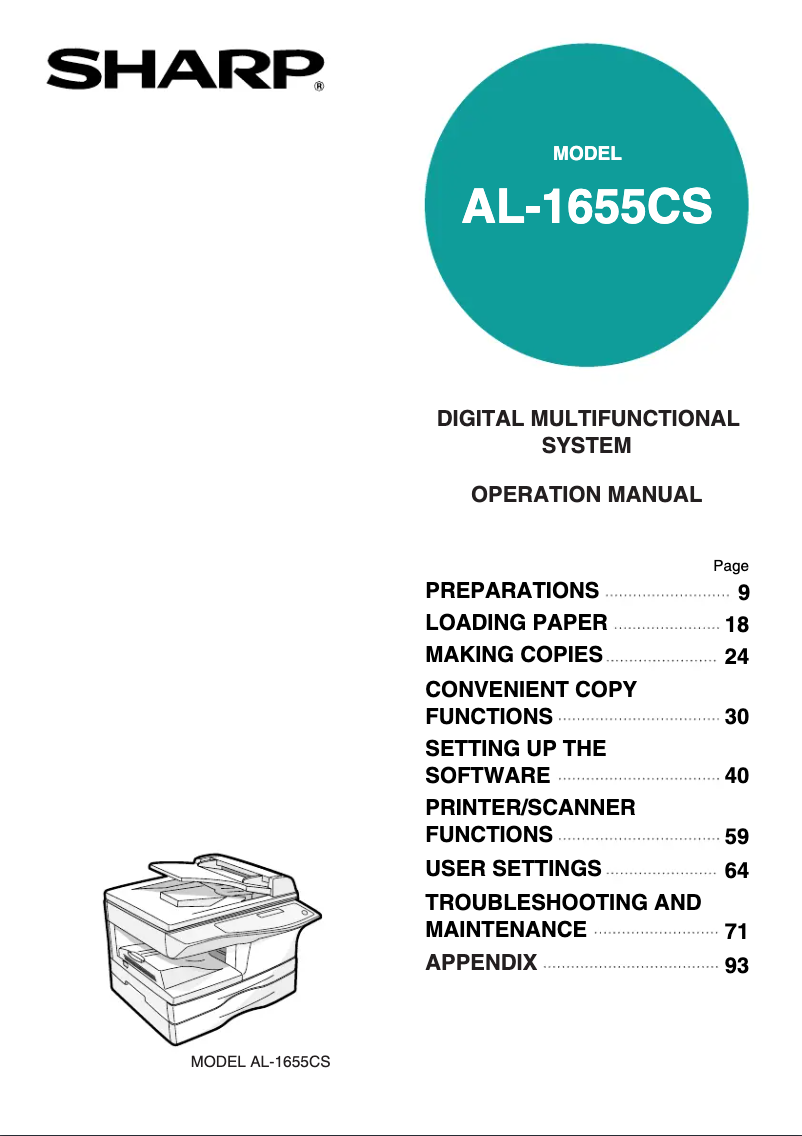 Page 1 de la notice Manuel utilisateur Sharp AL-1655CS