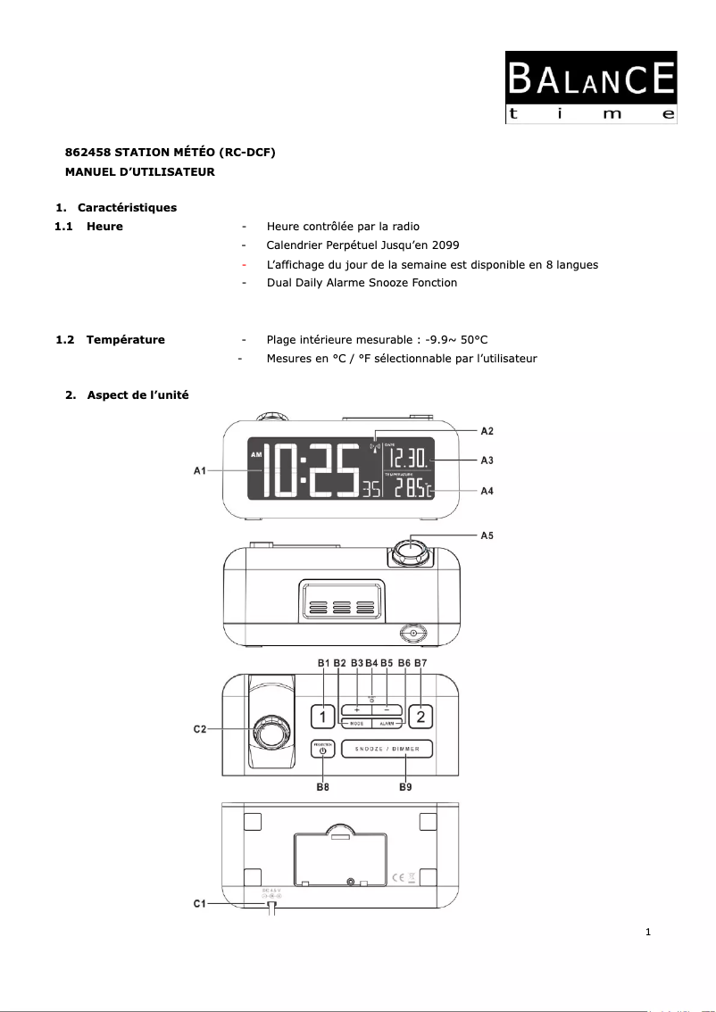 Page n°1 - Manuel utilisateur Balance 862458
