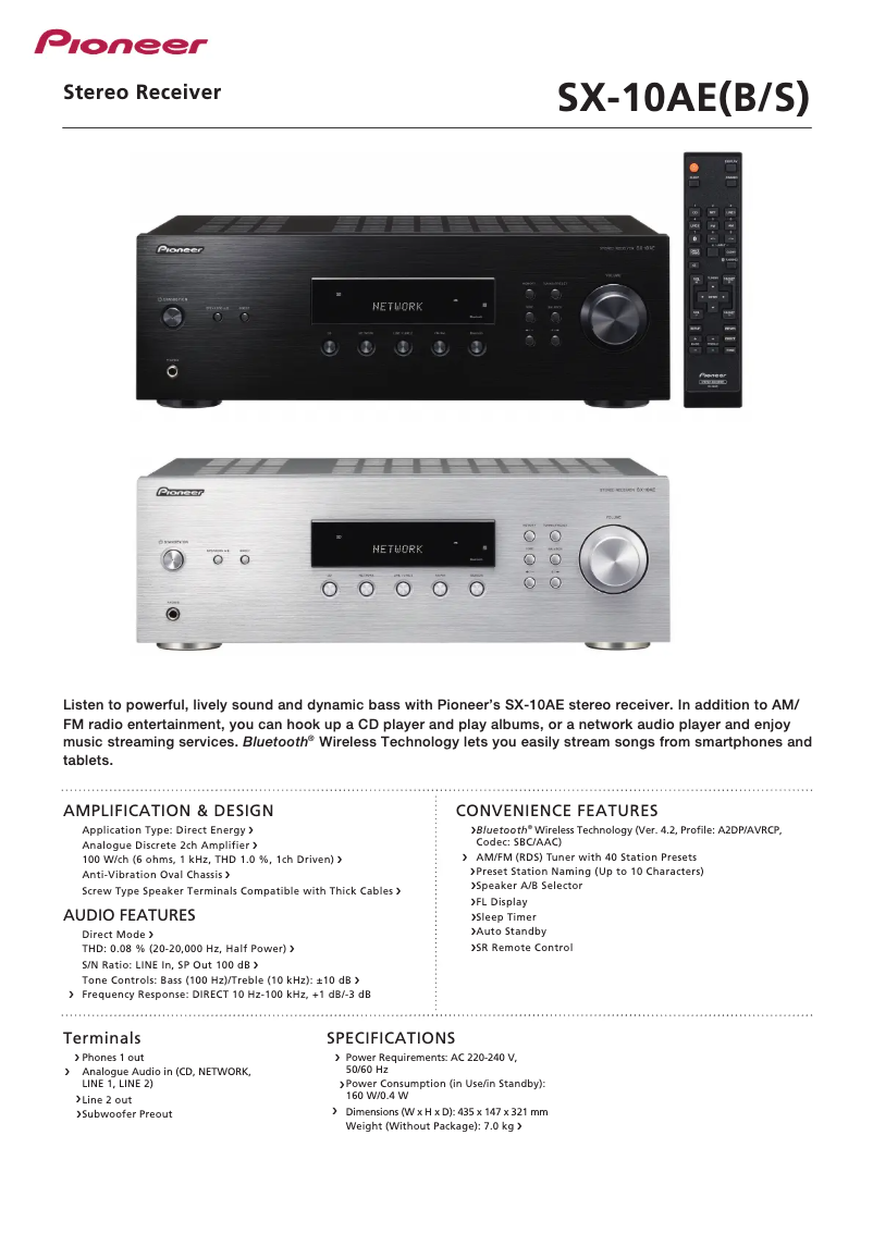Page n°1 - Fiche technique Pioneer SX-10AE