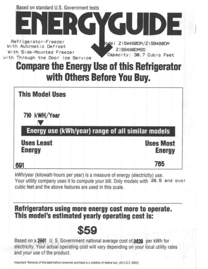 Page 1 of the manual Energy Label GE ZISS480DMSS