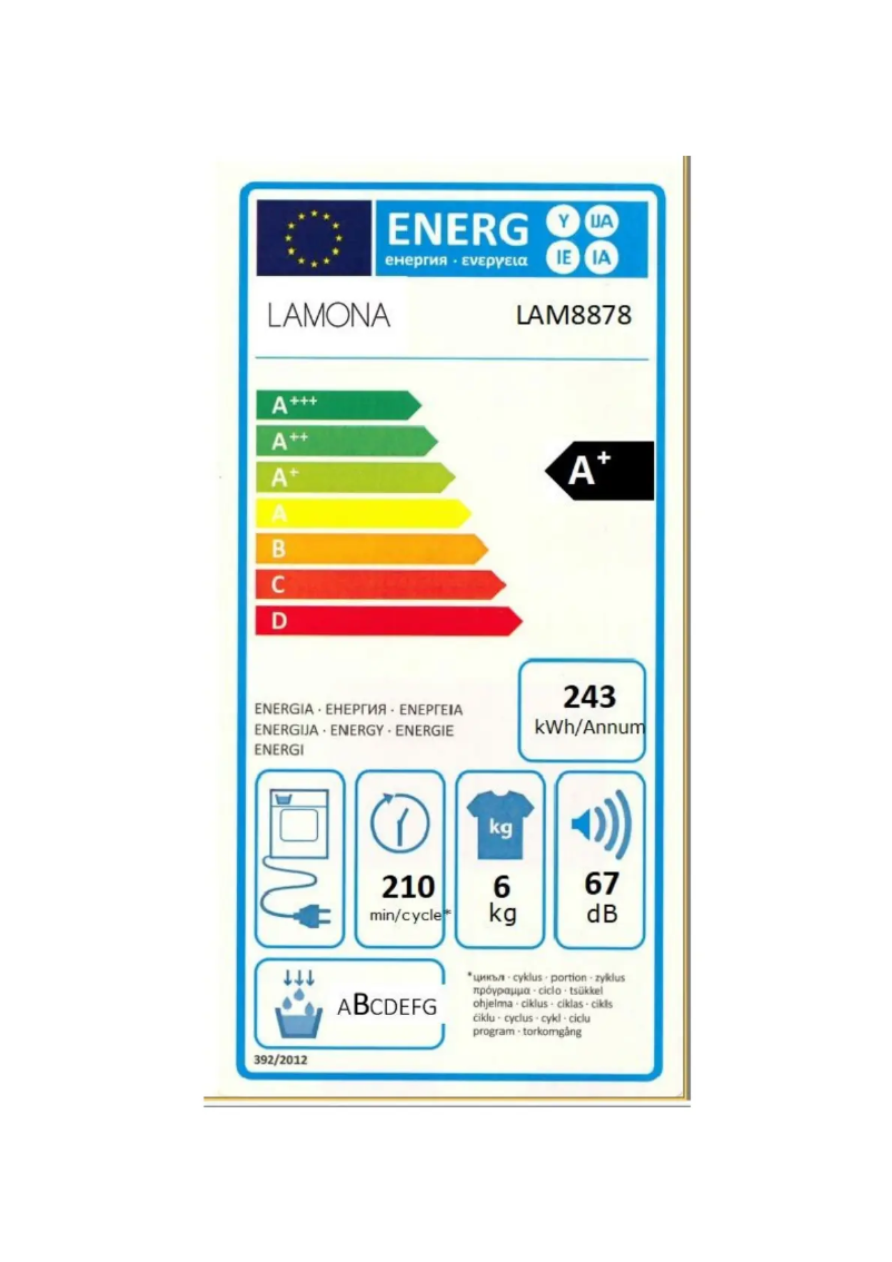 Page n°1 - Label énergétique Lamona LAM8878