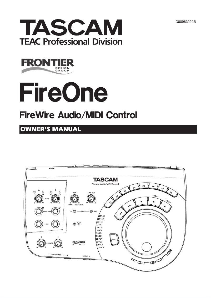 Page 1 de la notice Manuel utilisateur Tascam FireOne