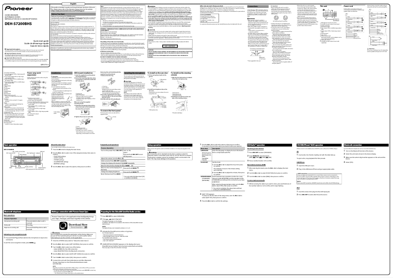 Page n°1 - Guide de démarrage rapide Pioneer DEH-S7200BHS