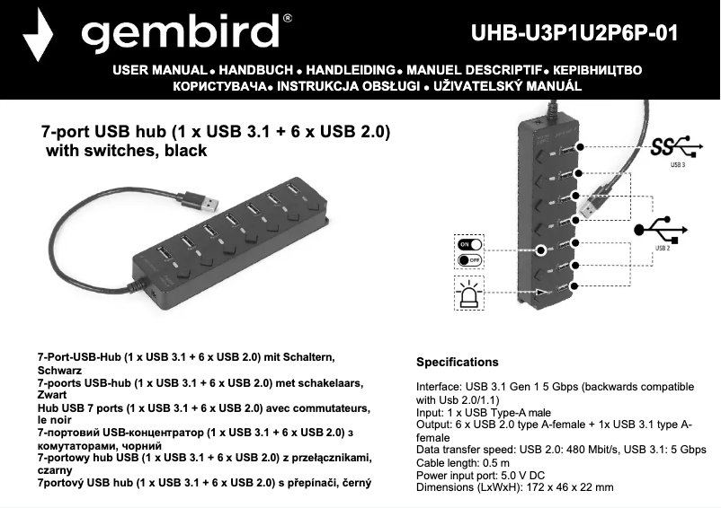 Page n°1 - Manuel utilisateur Gembird UHB-U3P1U2P6P-01