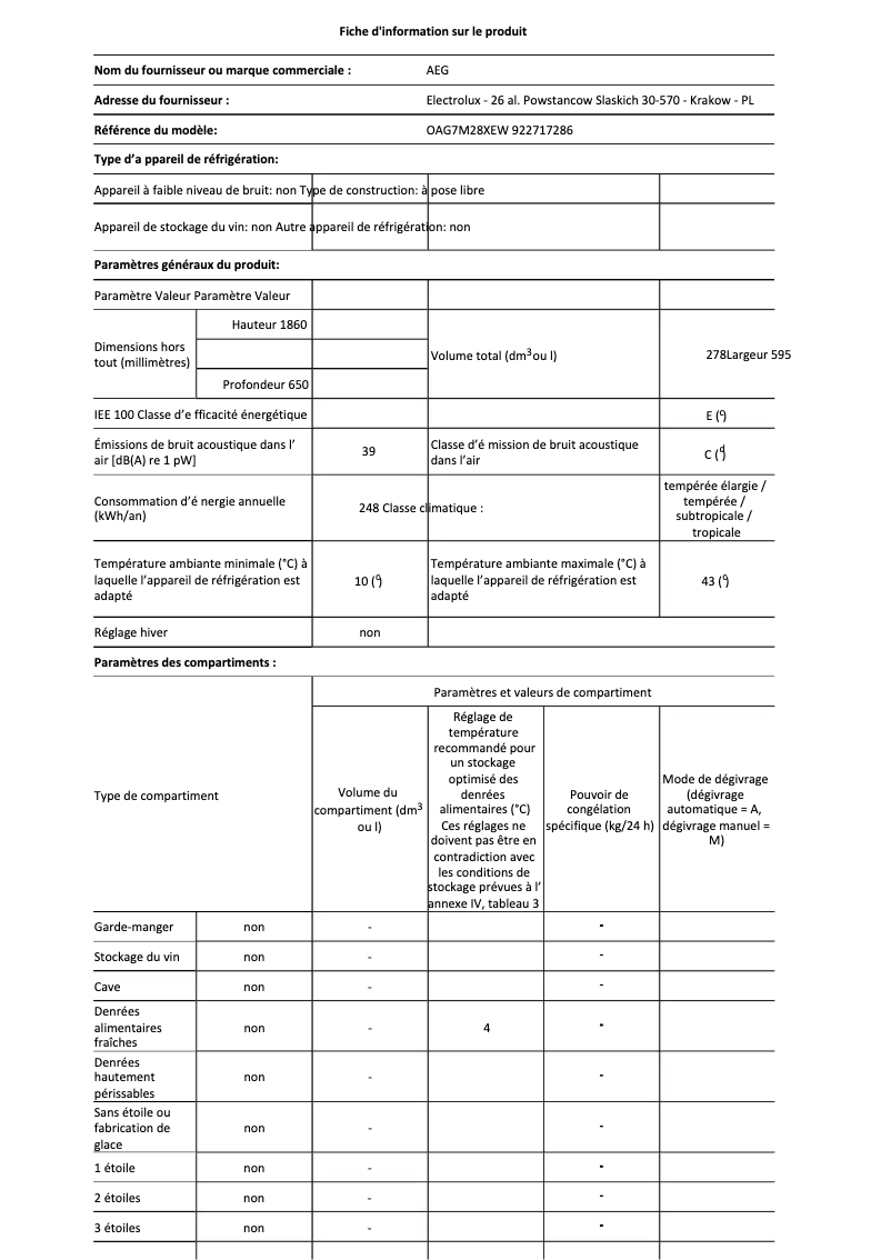 Page n°1 - Fiche technique AEG OAG7M28XEW