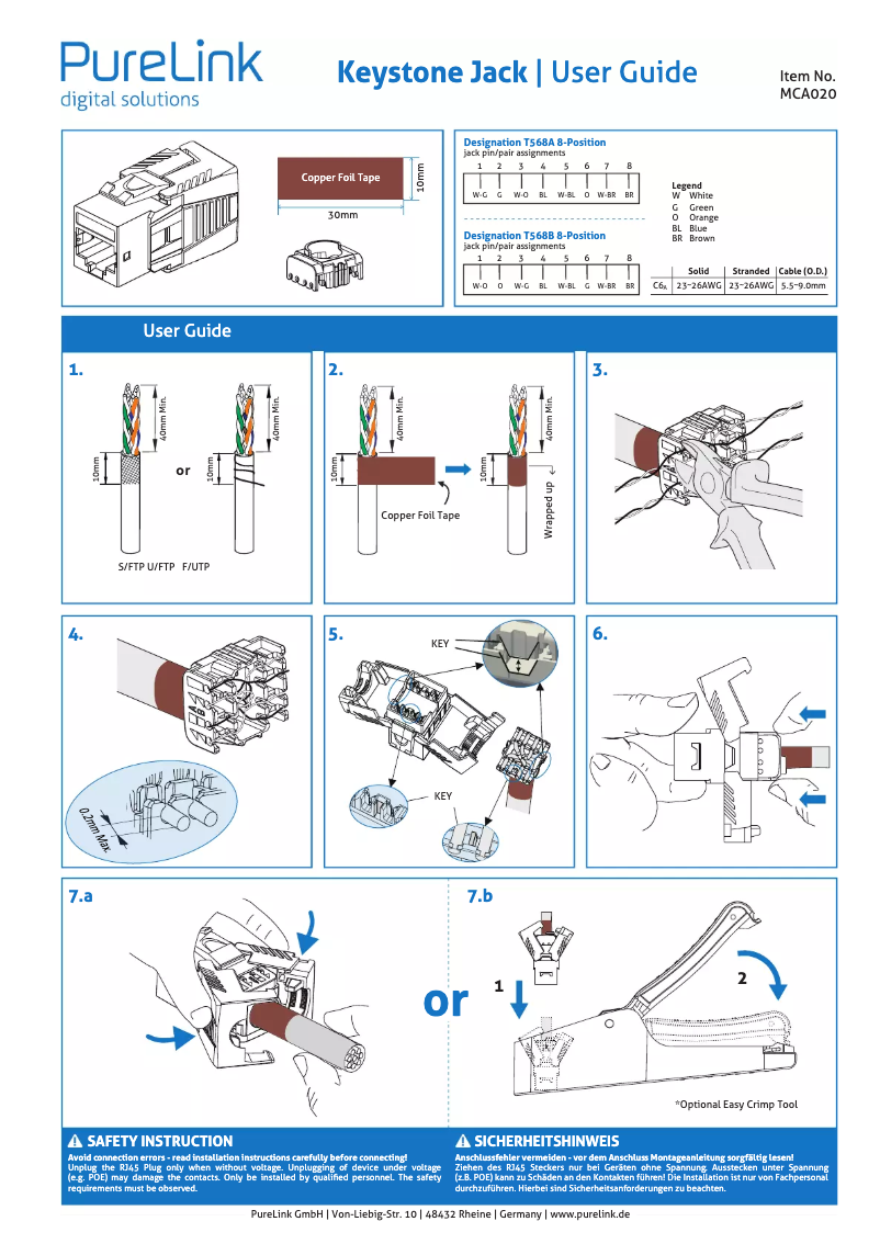 Page n°1 - Manuel utilisateur PureLink MCA020