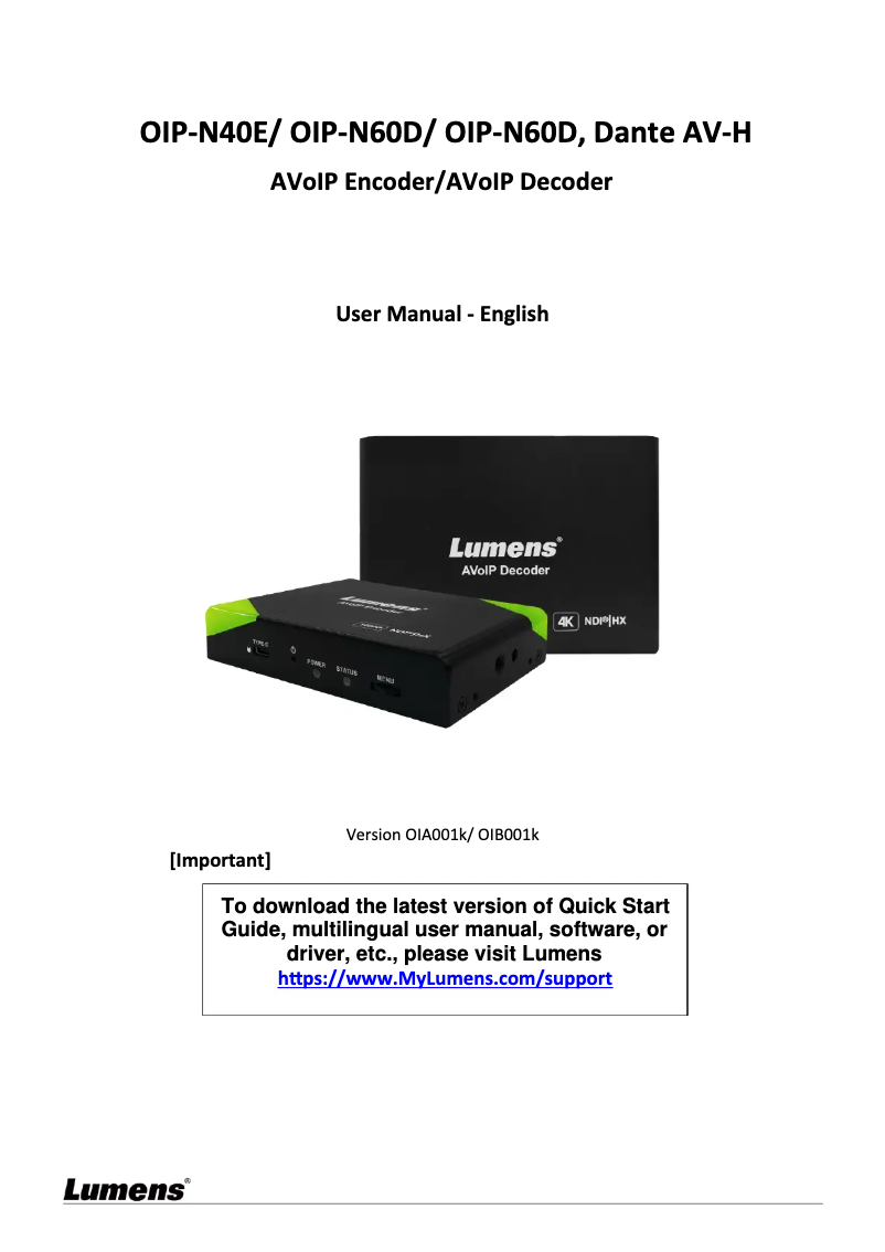 Image de la première page du manuel de l'appareil OIP-N60D